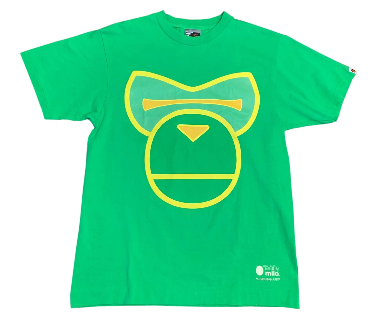 Vintage Bape Big Logo Baby Milo Green / Yellow T Shirt (Size L 