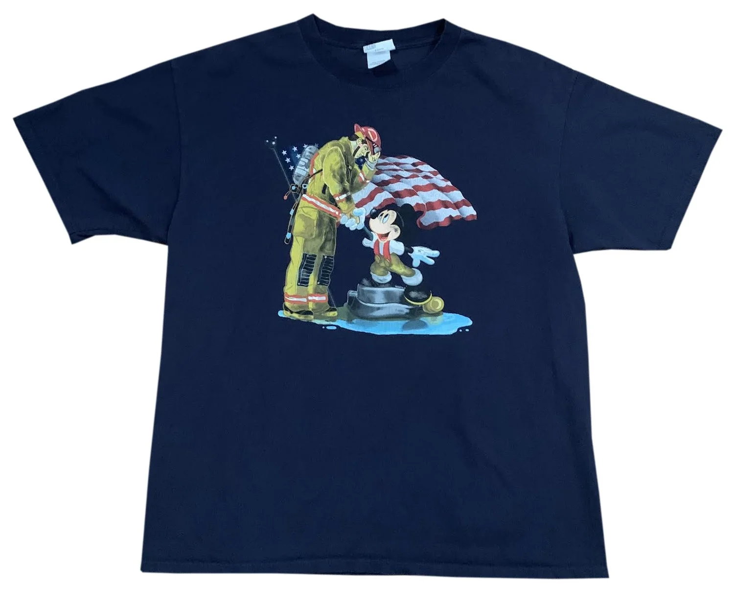 Vintage Walt Disney Mickey Mouse Firefighter 9/11 Tribute T Shirt 