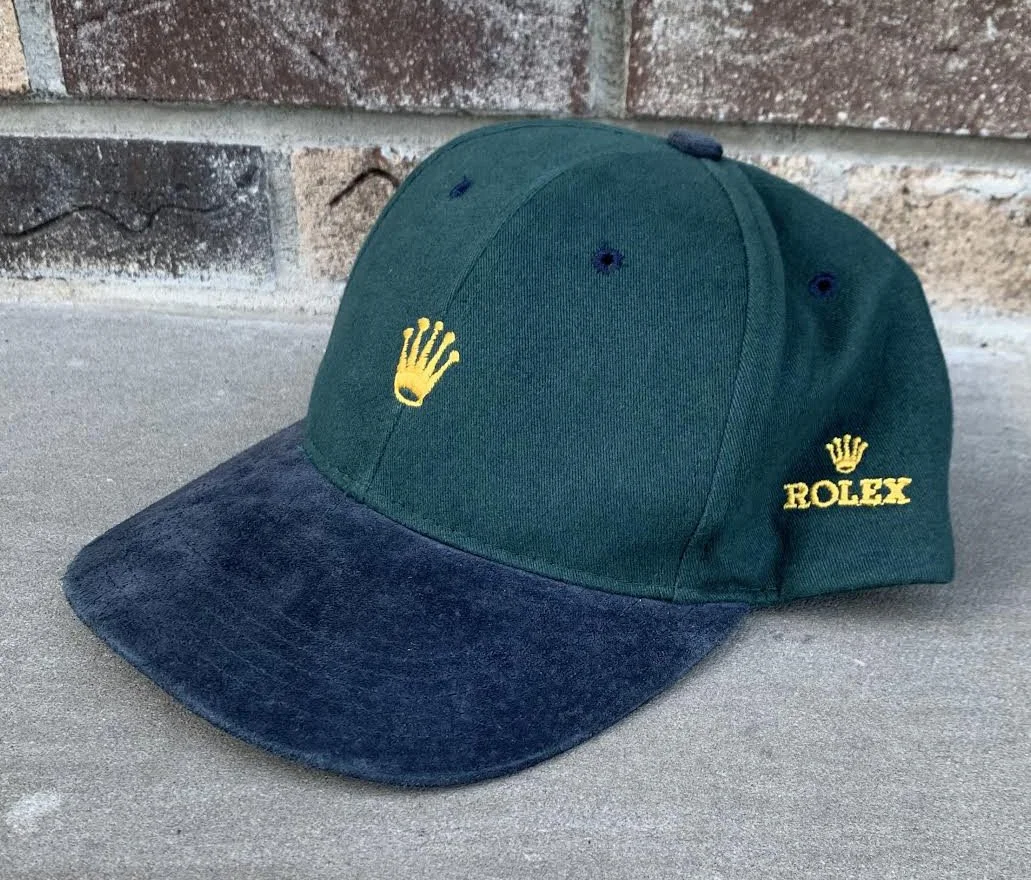 Vintage Rolex Forest Green/ Navy Leather Strapback Hat — RootsBK