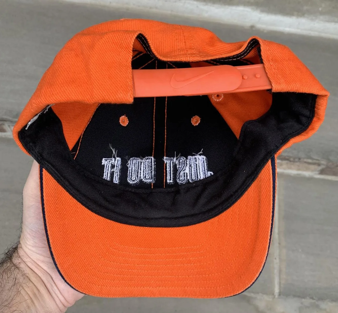 Vintage Nike 3D Just Do It Orange/ Black Snapback Hat — RootsBK