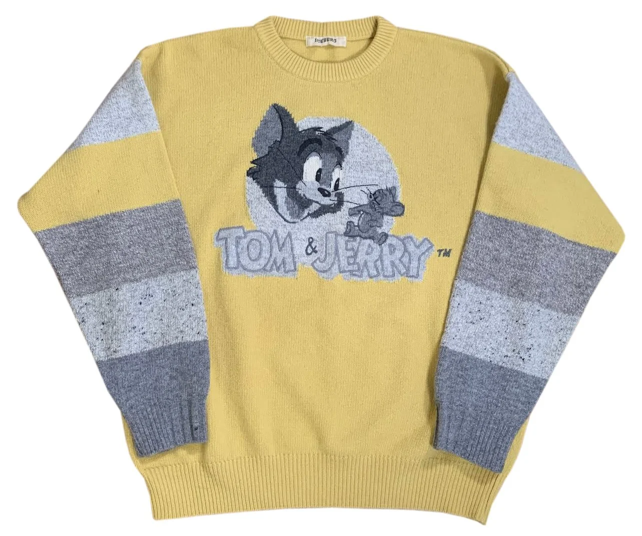 Vintage Iceberg Tom & Jerry Yellow/ Gray Wool Sweater (Size L 