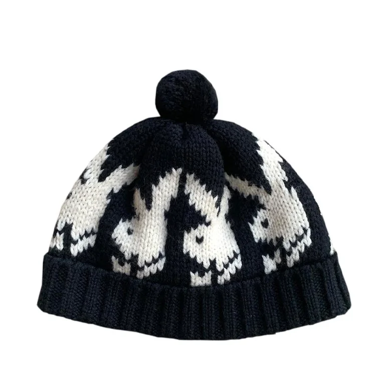 Vintage Playboy Black/White Knit Pom Pom Beanie — RootsBK display picture 1
