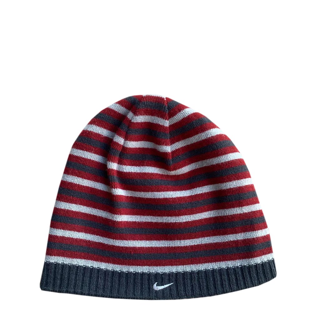 Vintage Nike Burgundy/ Navy/ Gray Striped Reversible Knit Beanie — Roots