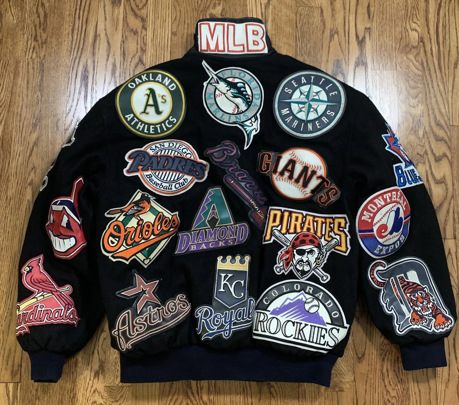 Vintage JH Design Jeff Hamilton MLB Patch Logo Black Wool Jacket 