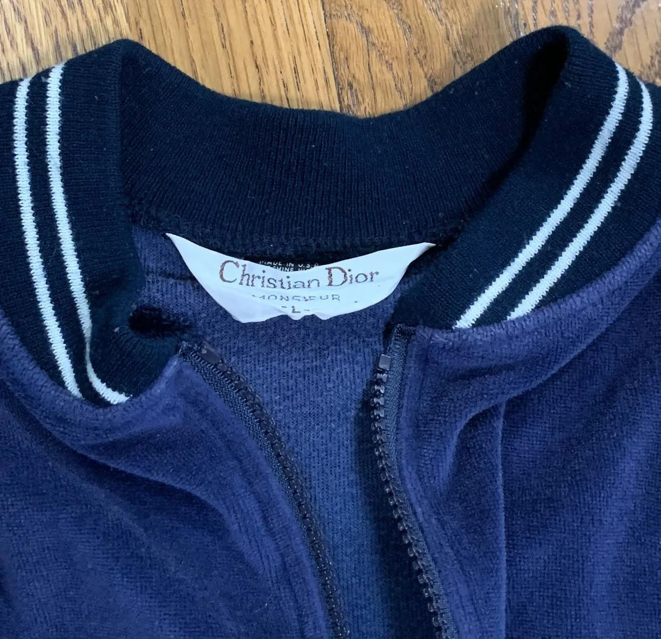 Vintage Christian Dior Navy Velour Full Zip Jacket (Size L) — RootsBK