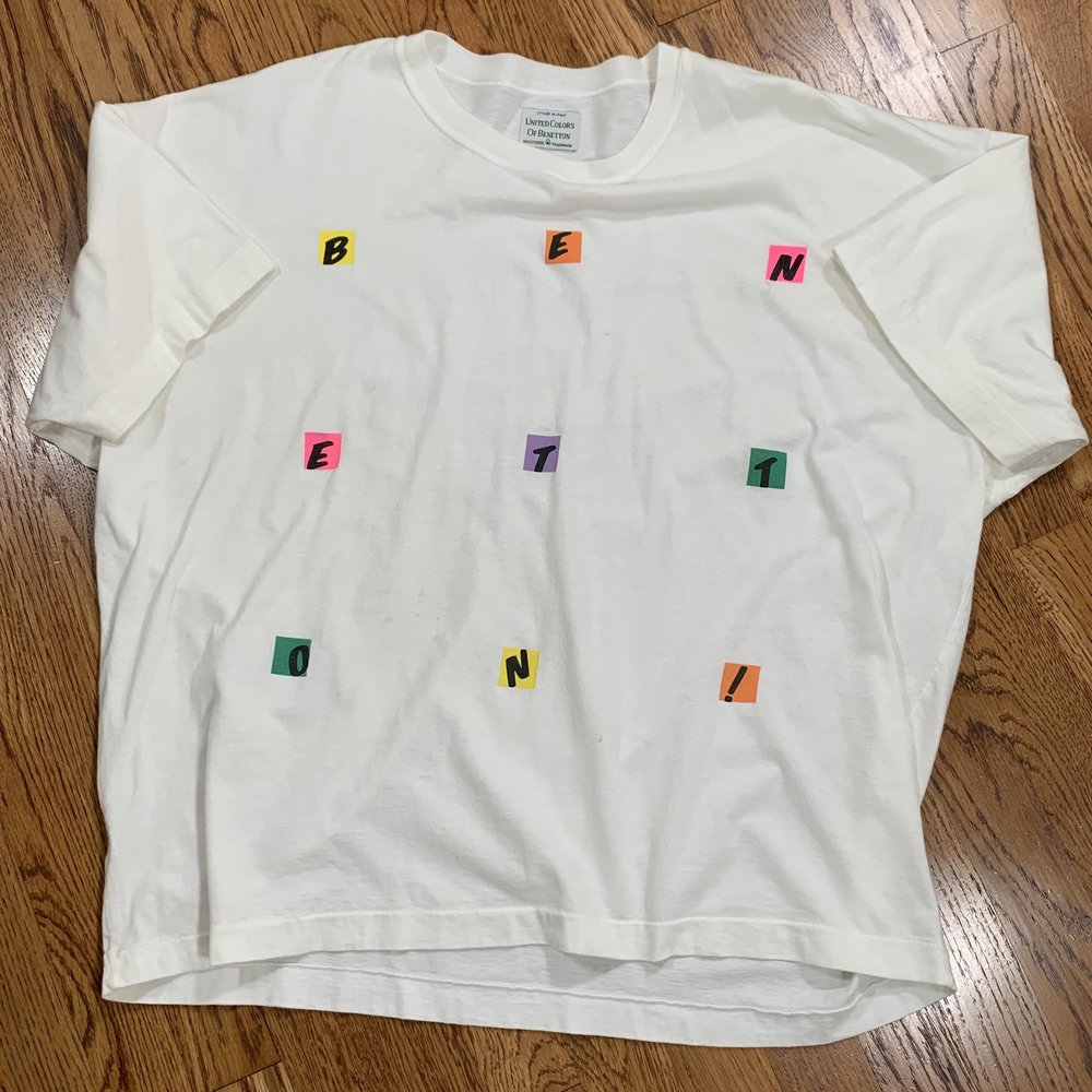 Vintage United Colors Of Benetton Spell Out White T Shirt (Size XL) — Roots