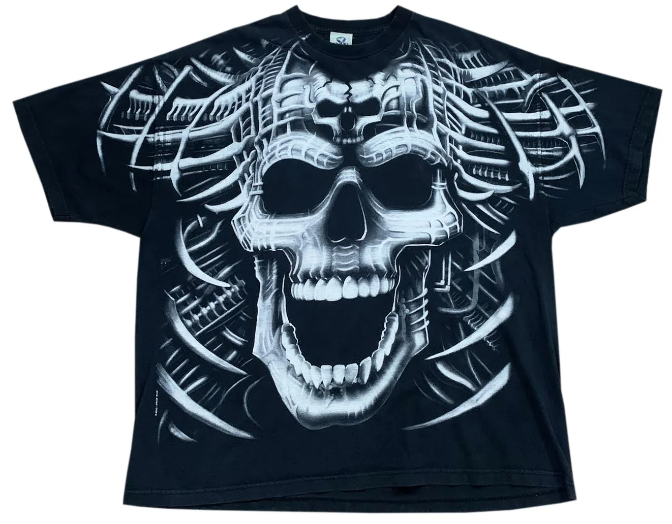 Vintage Liquid Blue Skull Double Sided T Shirt (Size XXXL) — RootsBK