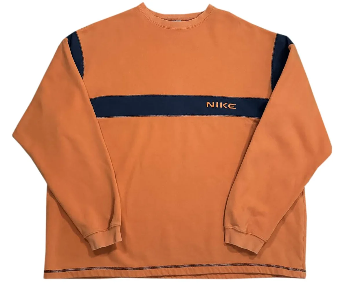 Vintage Nike Orange Navy Spell Out Sweatshirt (Size XXL) — RootsBK
