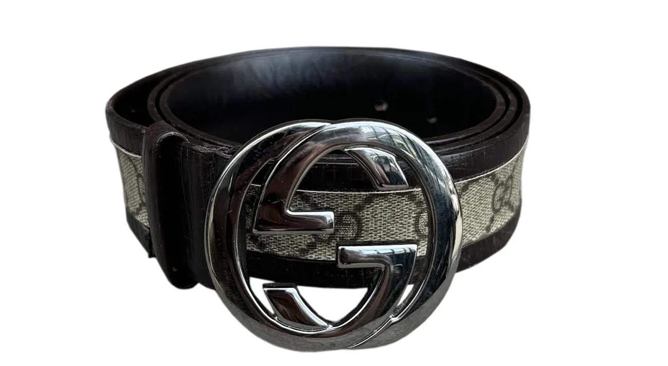 Gucci Vintage 084 Black Brown Leather Belt Authentic vintage Gucci black leather belt size M peg in  main image 3