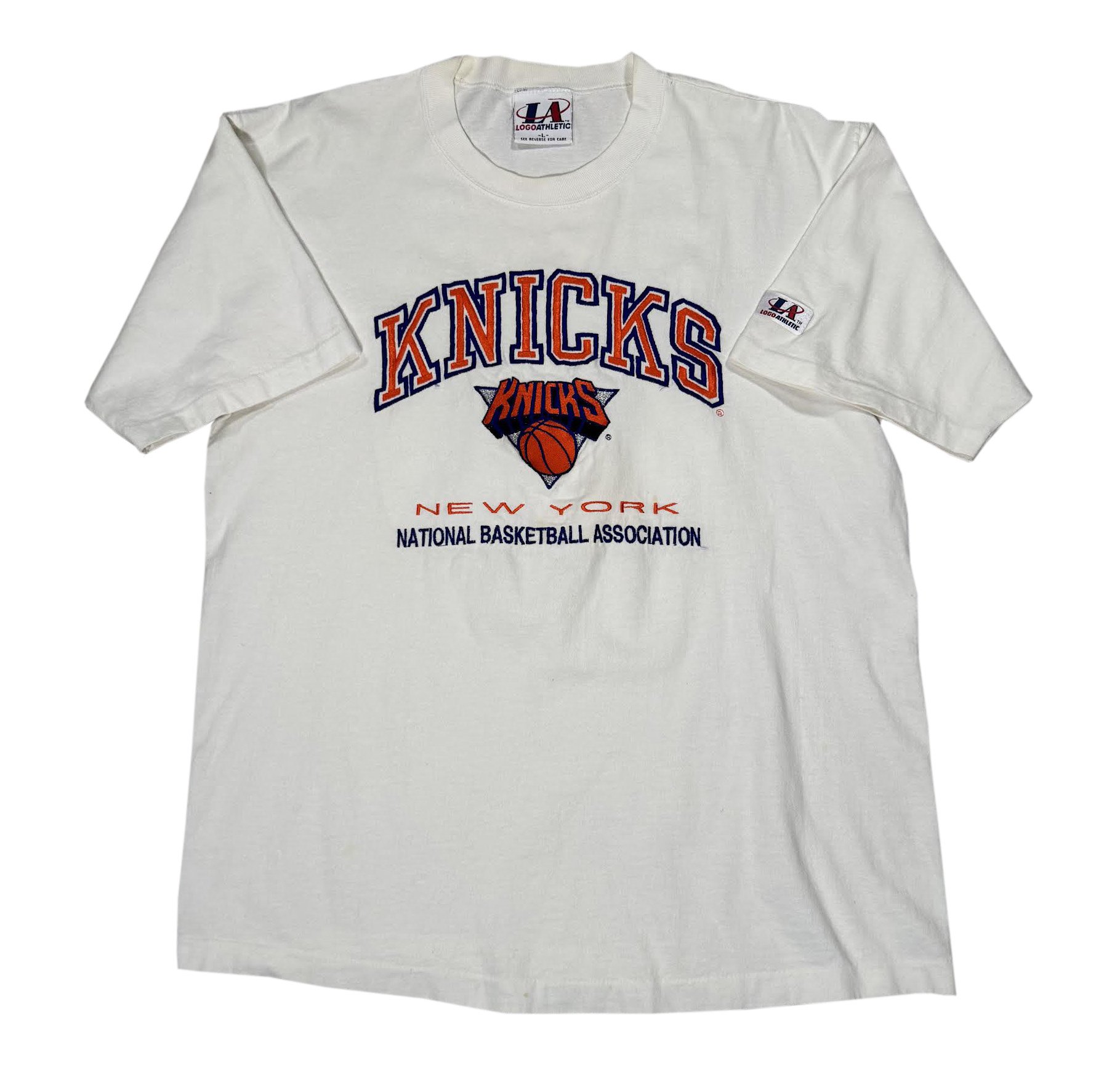 Vintage Logo Athletic New York Knicks White T Shirt (Size L)