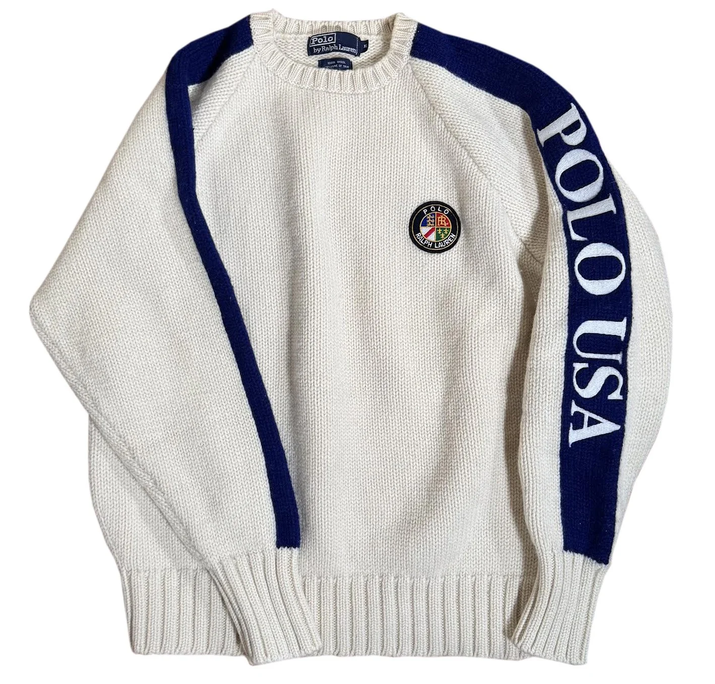 Vintage Polo USA Cream / Blue Sweater (Size XL) — RootsBK