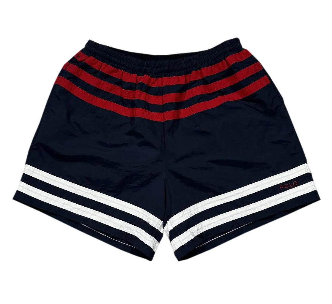 Vintage Polo Ralph Lauren Navy Striped Swim Trunks (Size L)