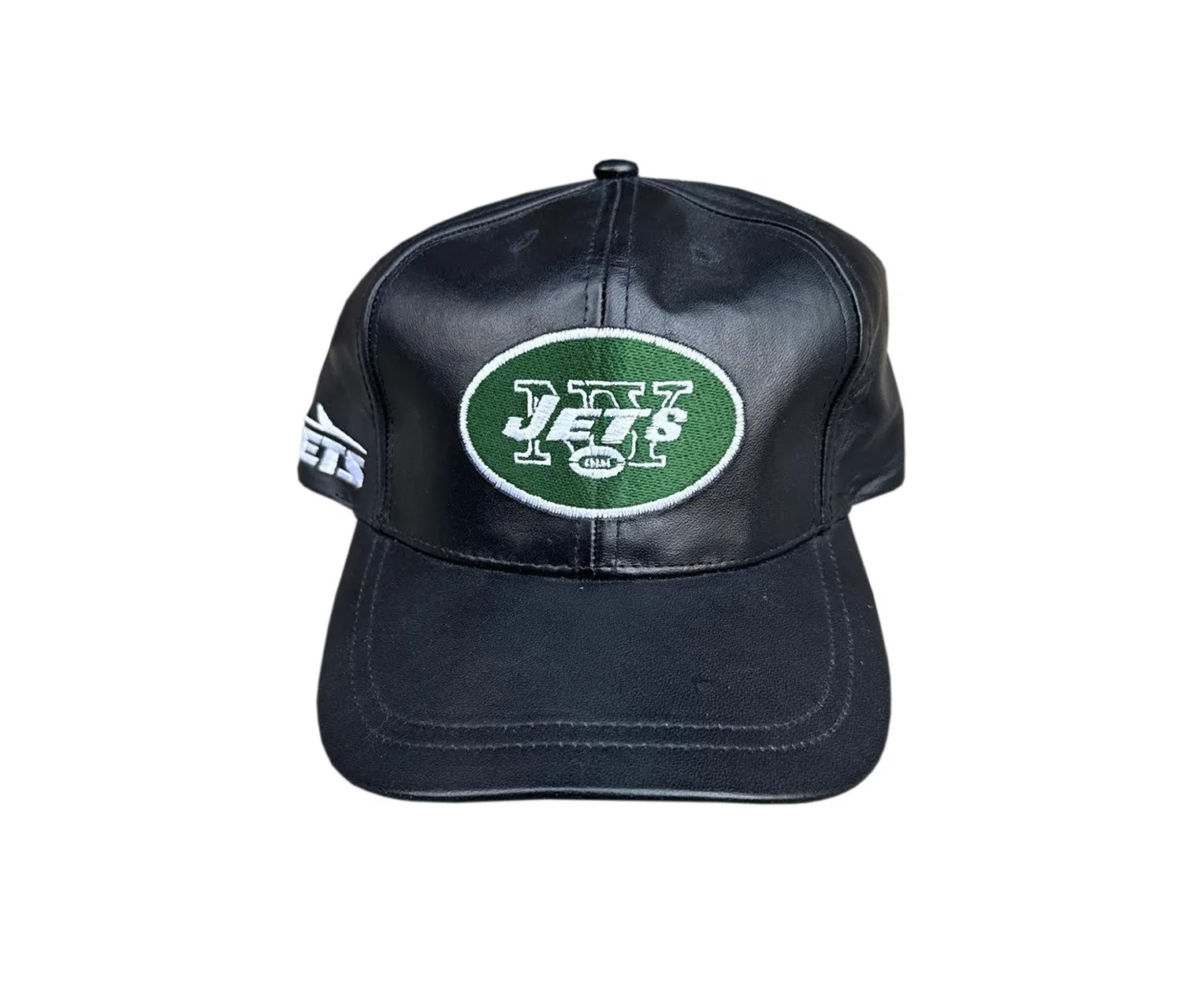 Vtg NY Jets Leather Hat .jpg