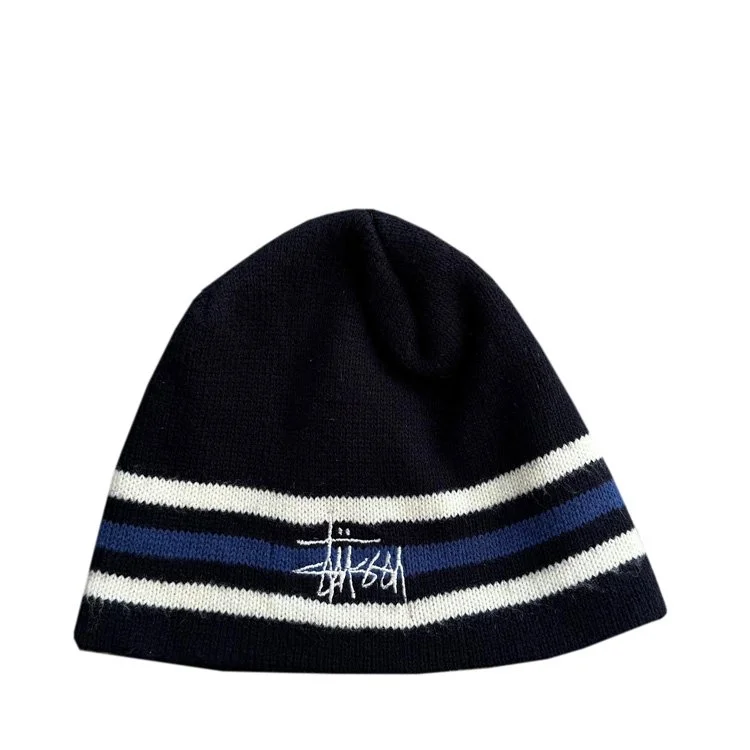 Vintage Stussy Black / Blue Striped Beanie