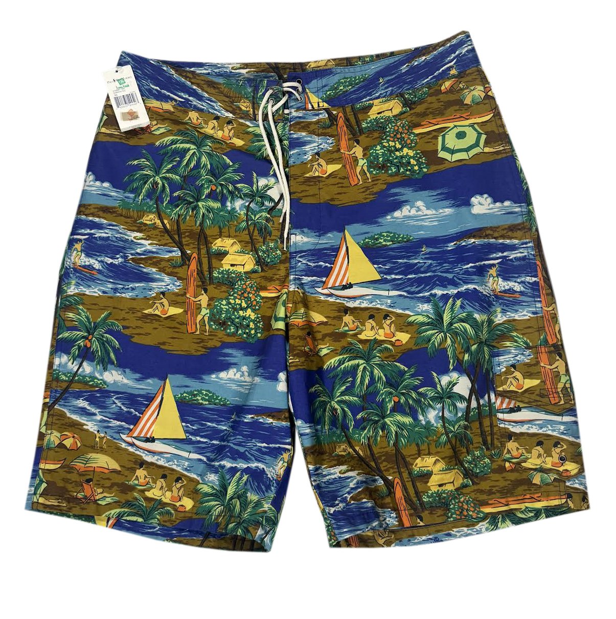 Vintage Polo Ralph Lauren Hawaiian Print Cargo Board Shorts (Size 36) NWT