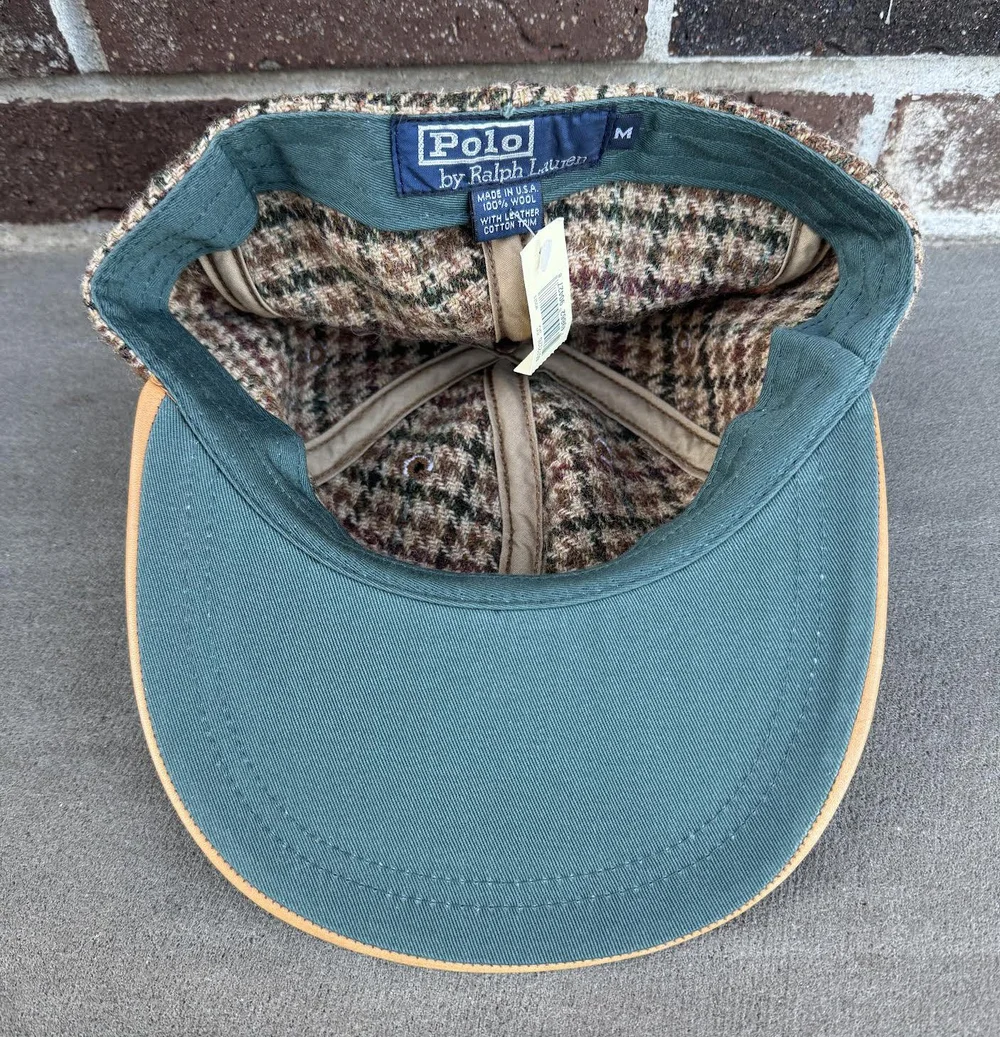 Vintage Polo Ralph Lauren Brown Houndstooth Wool Fitted Hat  display picture 3