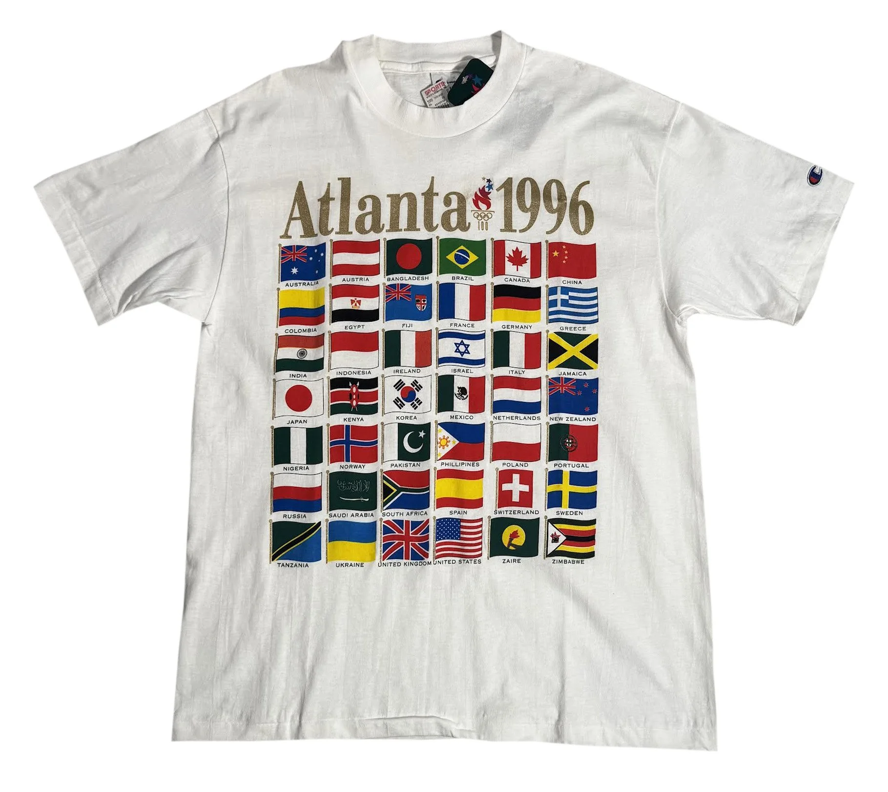 Vintage Champion Atlanta 1996 Olympics Flags T Shirt (Size L) NWT