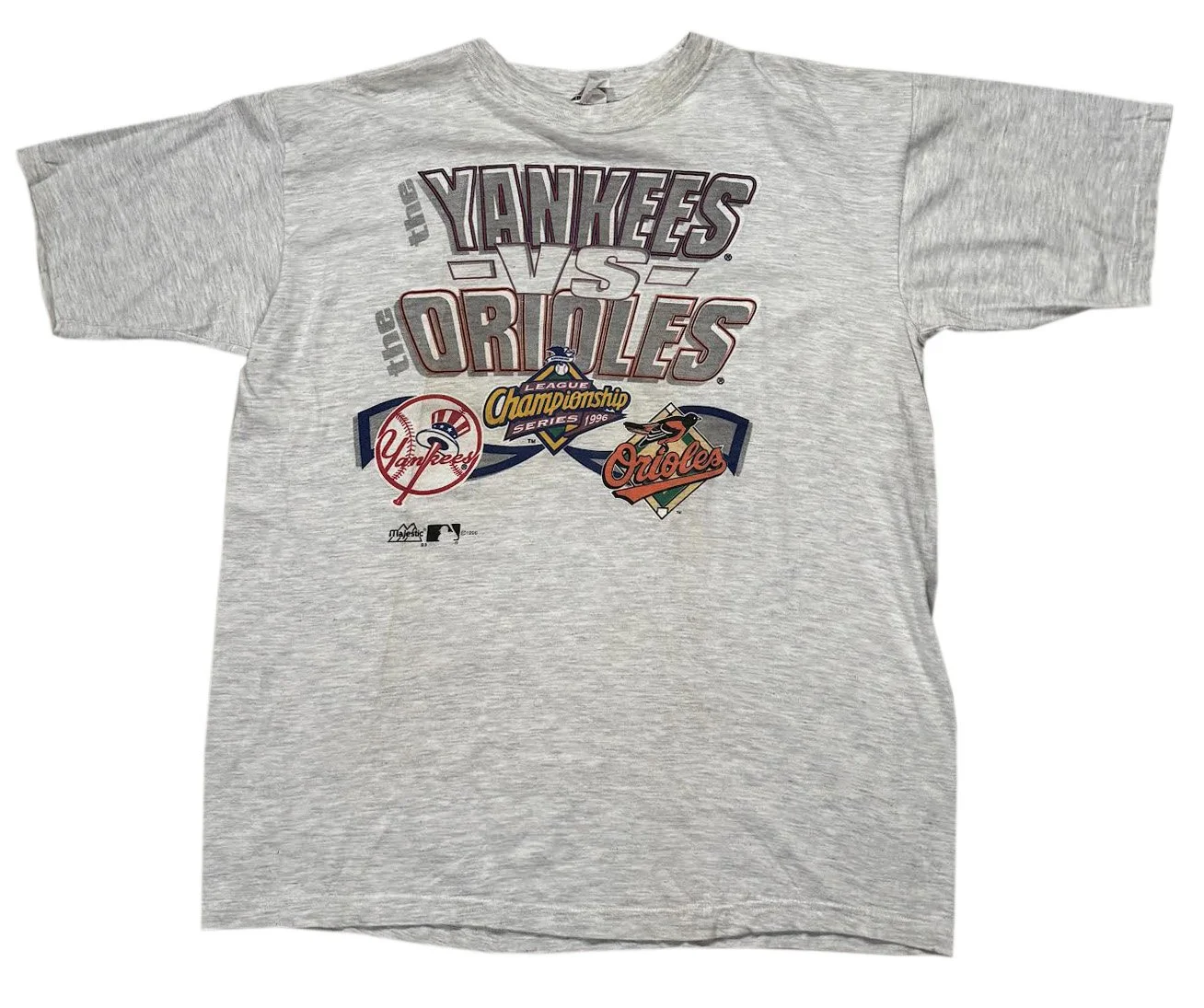 Vintage Majestic New York Yankees Vs Baltimore Orioles 1996 LCS T Shirt (Size XL)
