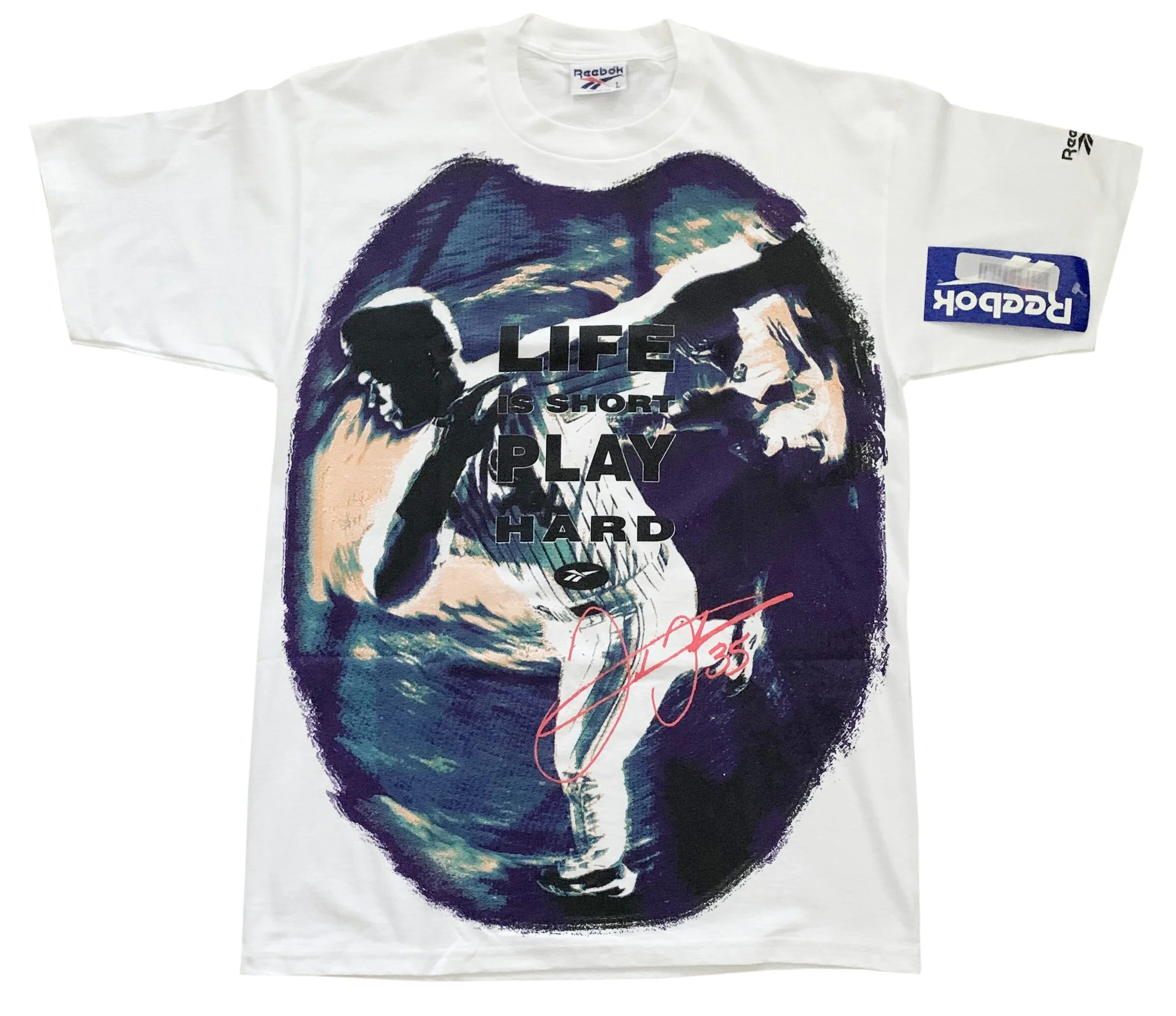 Vintage Reebok Frank Thomas Play Hard White T Shirt (Size L) NWT