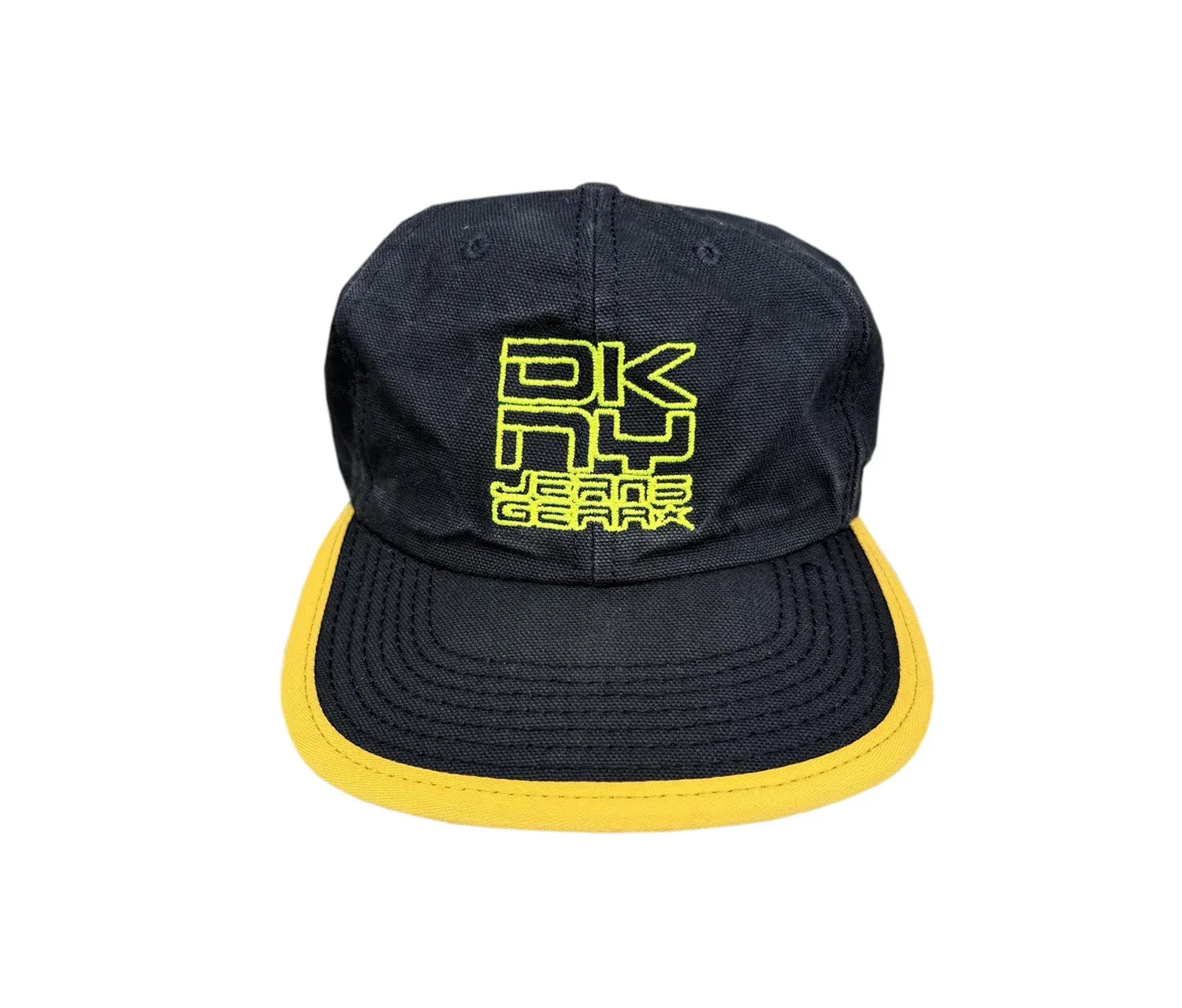 90s DKNY Jeans Gear Black Yellow Hat.jpg