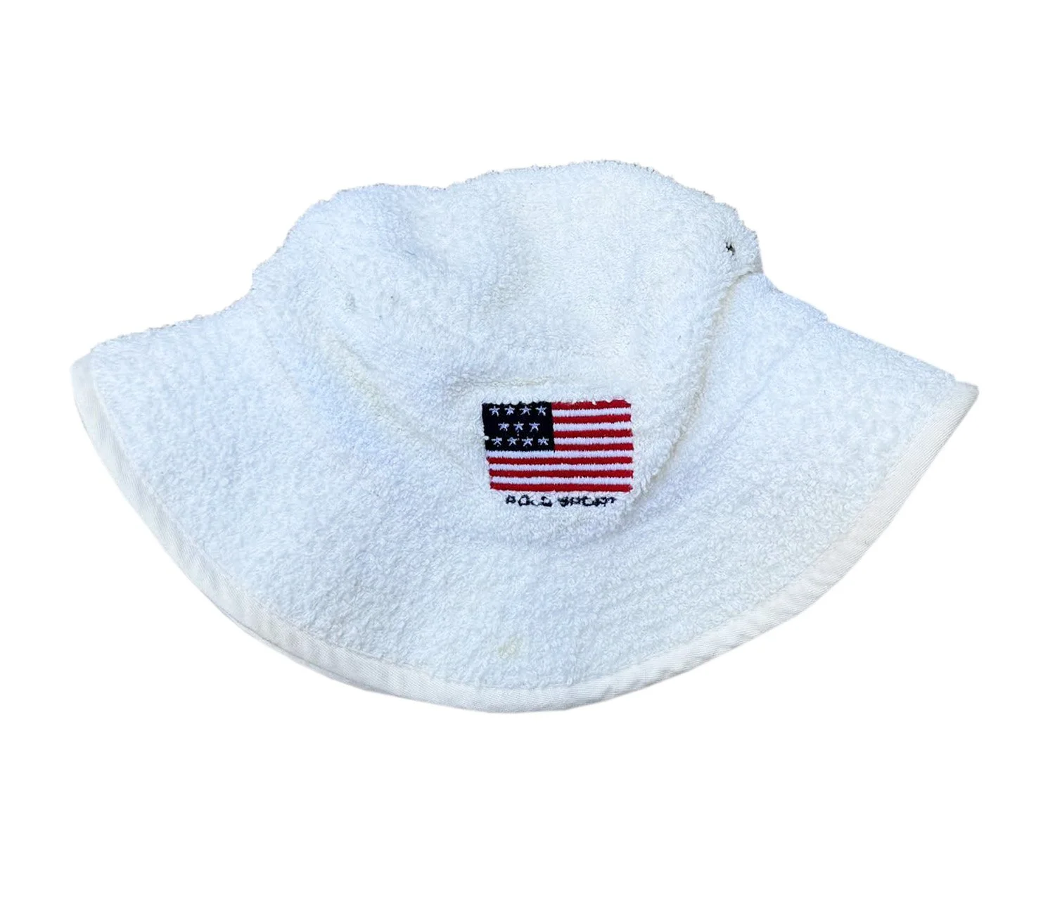 Vintage Polo Sport Ralph Lauren White Terry Cloth Bucket Hat 
