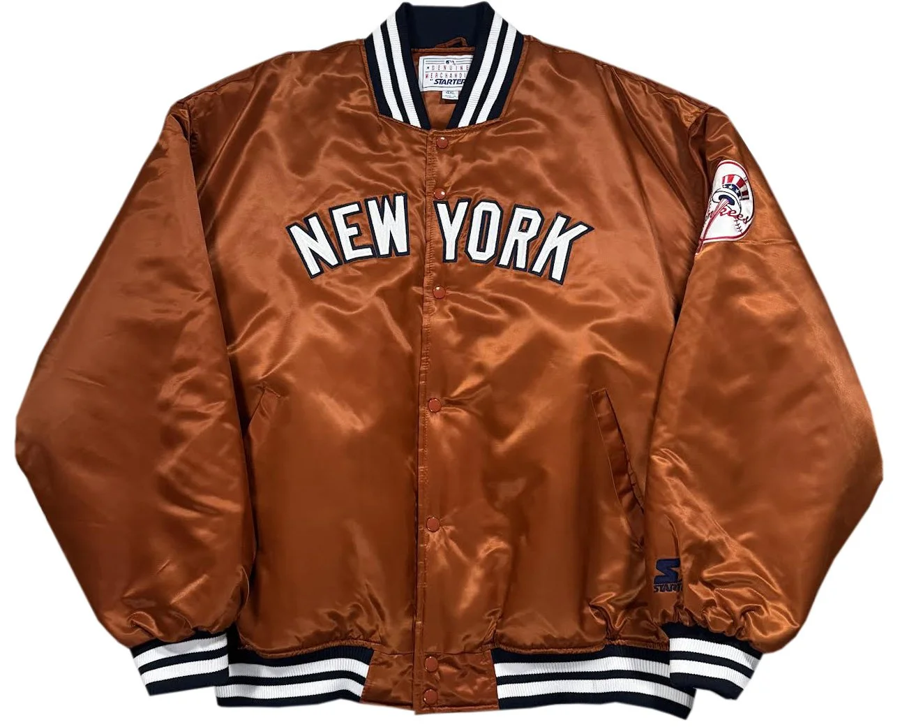 Vintage Starter New York Yankees Burnt Orange Satin Jacket (Size XXXXL)