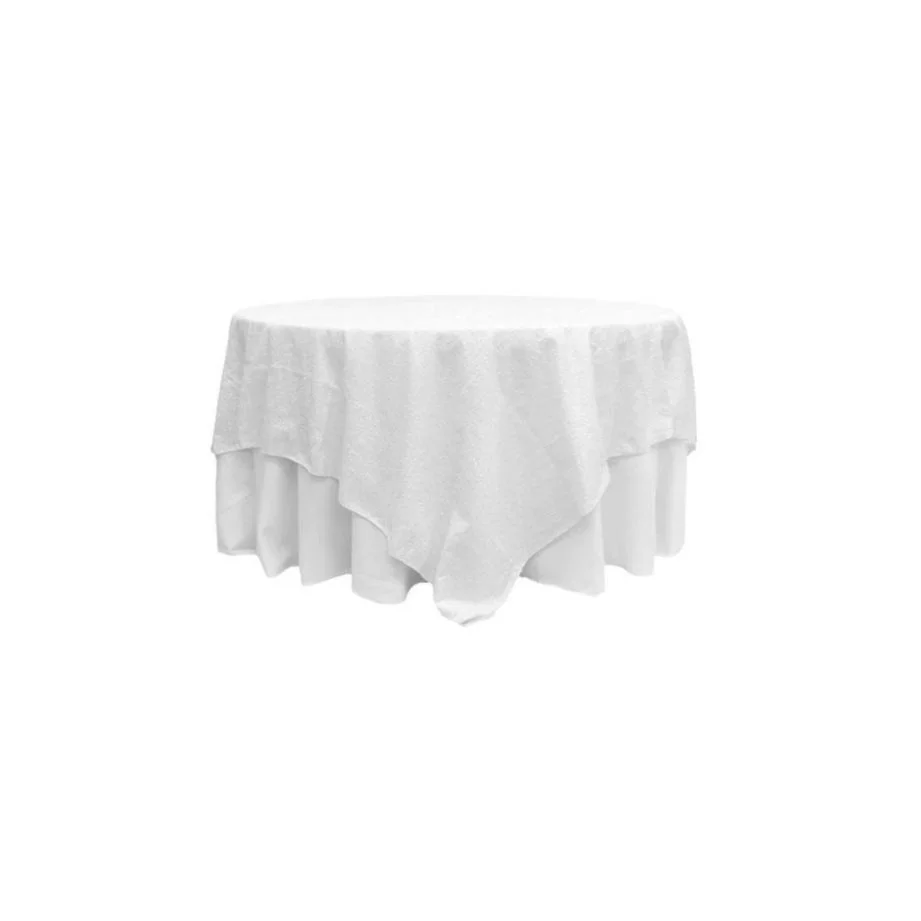 90 x 90  Glitz Sequin White Table Overlay Topper