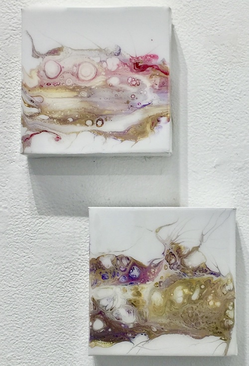 Thing One and Thing Two , 2018 Acrylic on Canvas with Resin Top Coat, Diptych, 6" x 6" each $110