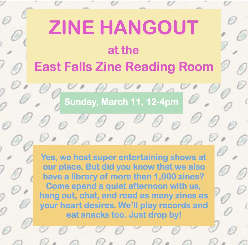 Zine Reading Day at the East Falls Zine Reading Room