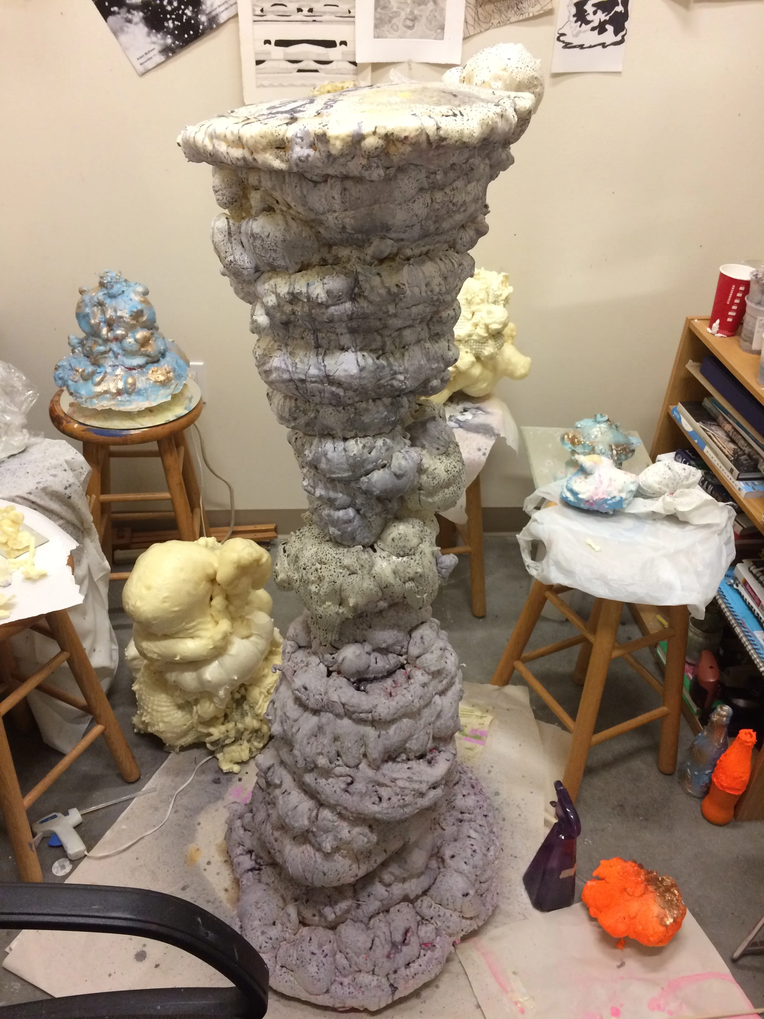 Problem Child (will be renamed at a later, better time), 2015, spray insulation foam, salt & ink wash, house paint