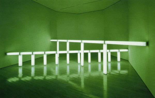 greens crossing greens (to Piet Mondrian who lacked green), 1966 Green fluorescent light Photo courtesy of Stephen Flavin © 2015 Stephen Flavin/Artists Rights Society (ARS), New York