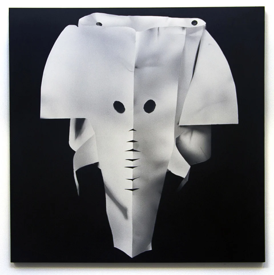 KARA JOSLYN, ELEPHANTASMAGORIA , 2016, ACRYLIC AND POLYMER CAR PAINT ON PANEL, 36 X 36 INCHES.