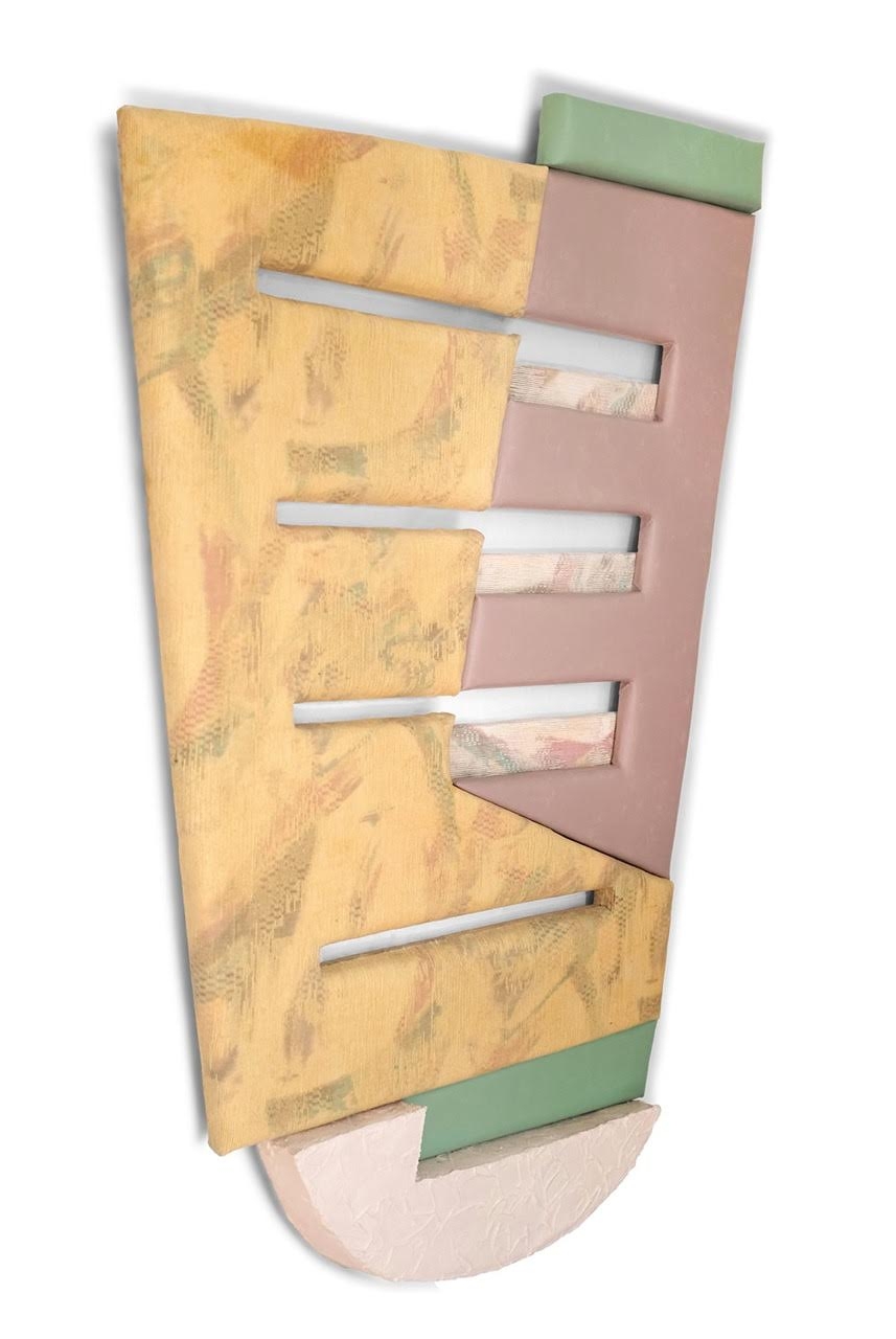LEAH GUADAGNOLI, This Ones A Keeper, 2015, Oil, acrylic, molding paste, water damaged upholstery, canvas, and polyurethane foam on insulation board, 55 x 40 x 4 inches.