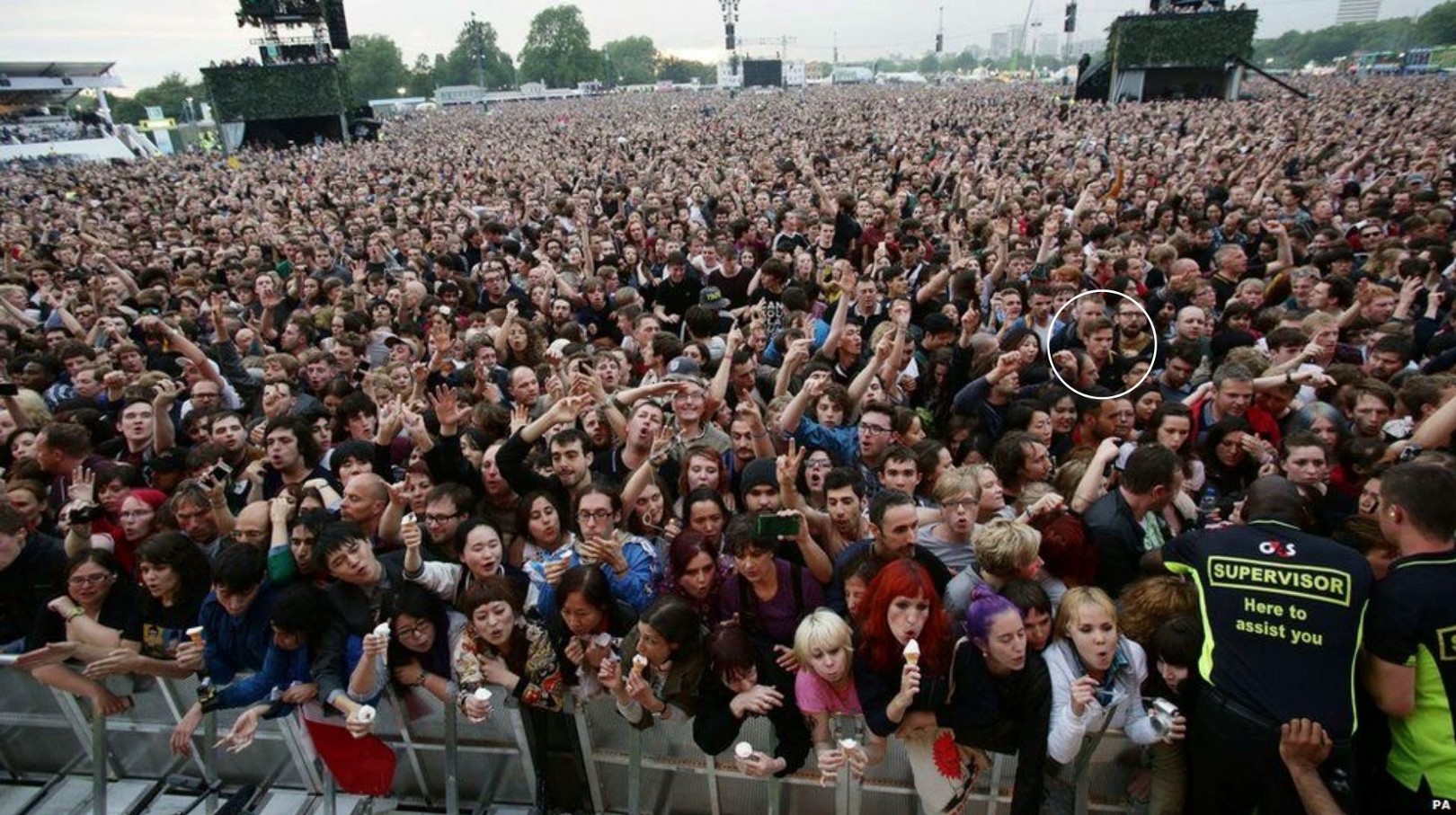 Tiny endangered me in the white circle, my saviors at front.