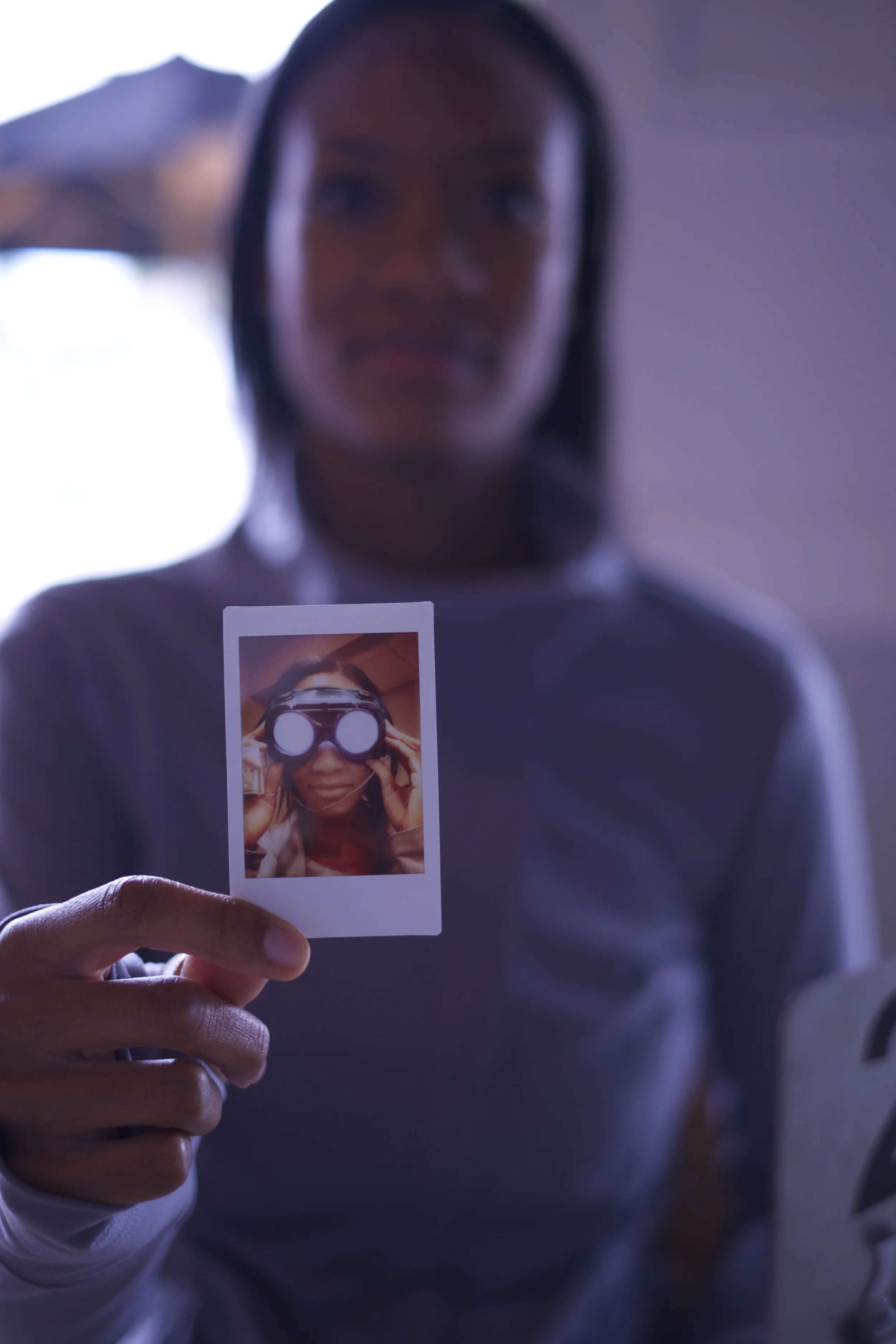 Gabi aka Gabrielle holding a photo of her in Frenzle goggles in the class. Taken during lunch break on day 2 of the class.