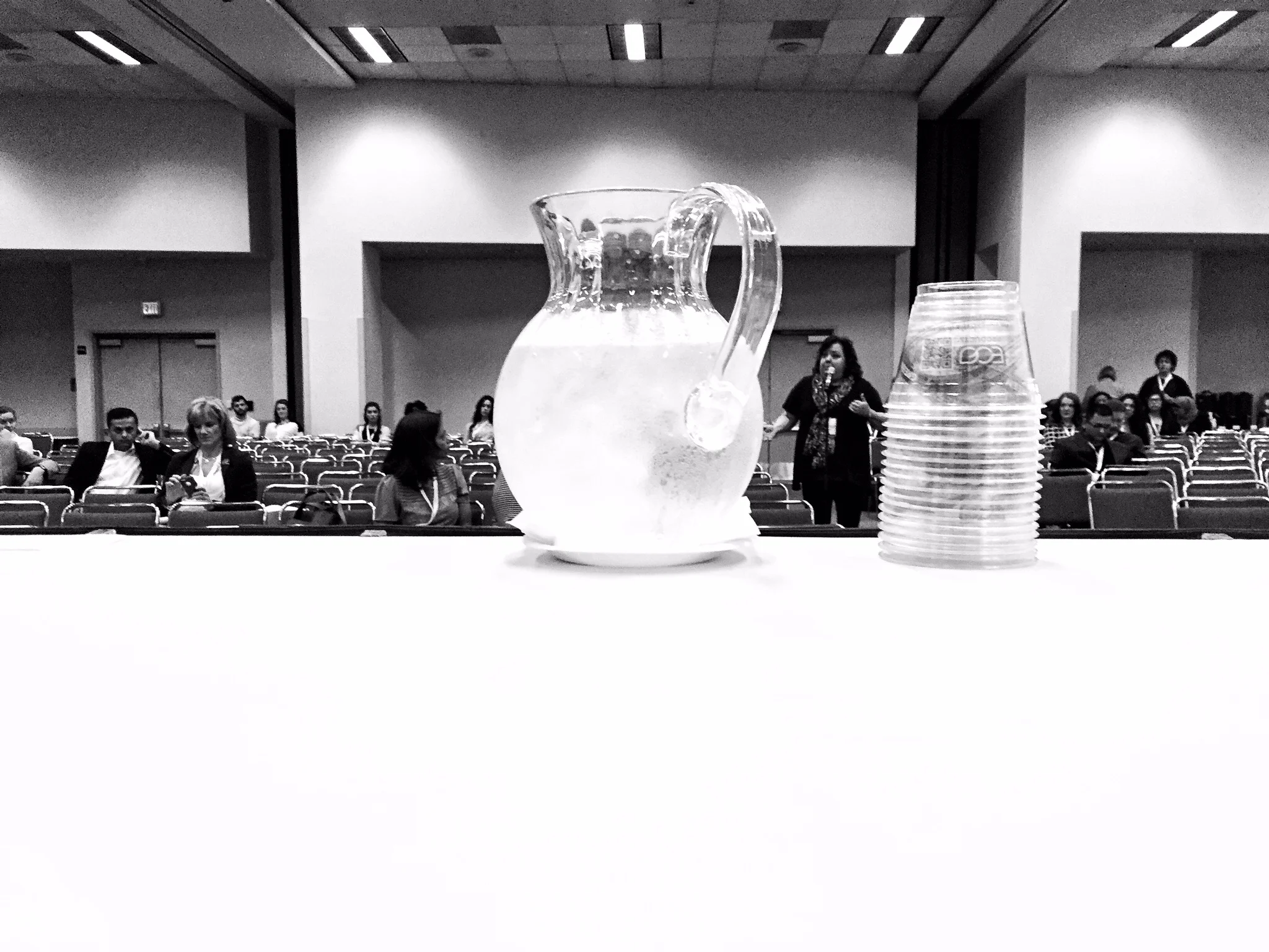 Sitting and waiting for the presentation to begin, a nervous moment for me. The water was great by the way.