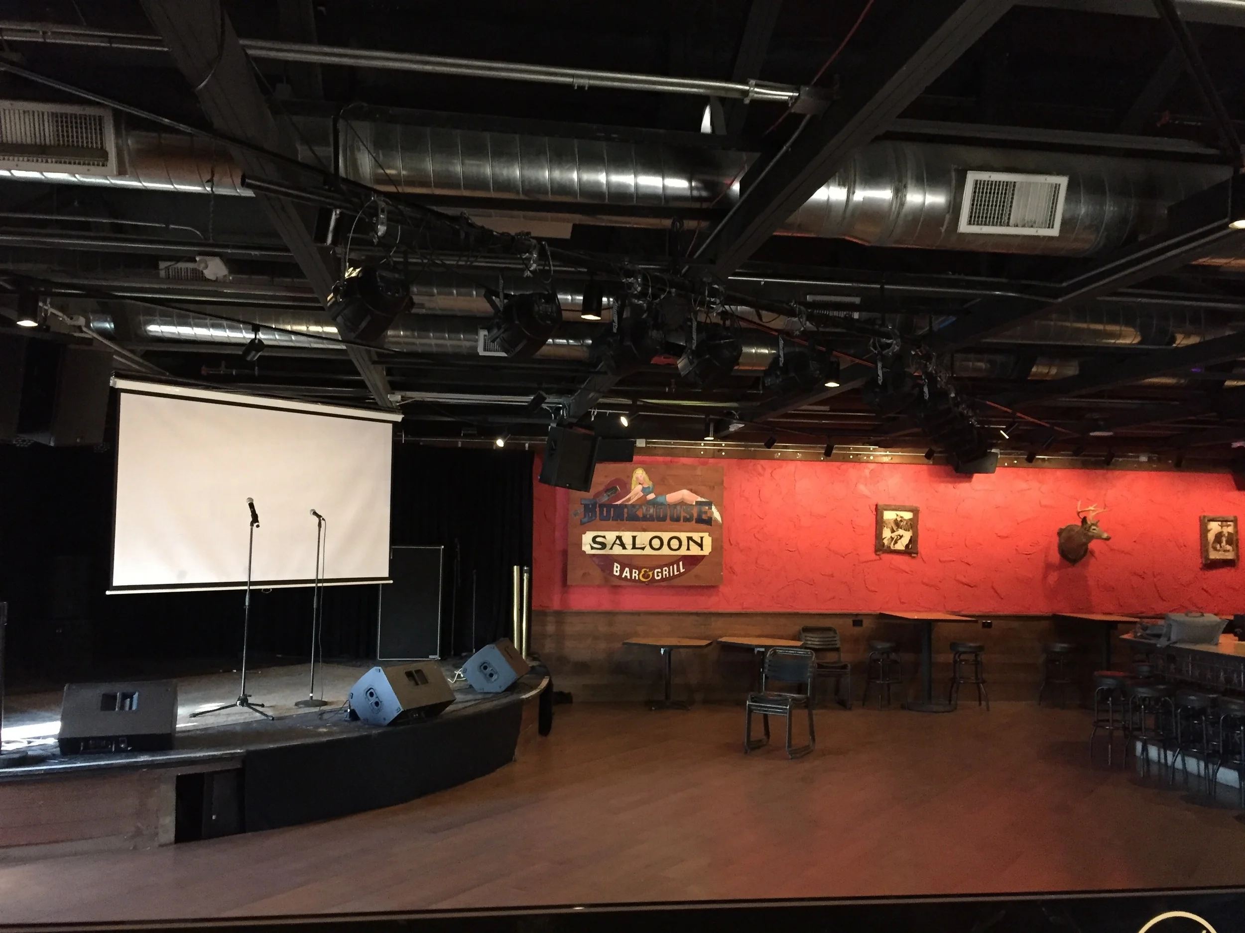 First look at our "classroom" inside the world famous Bunkhouse Saloon. Time to set up!