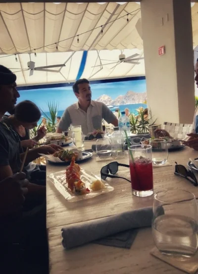 Jetset Rehab Education co-owner Randal Glaser dining during the mid-day break.