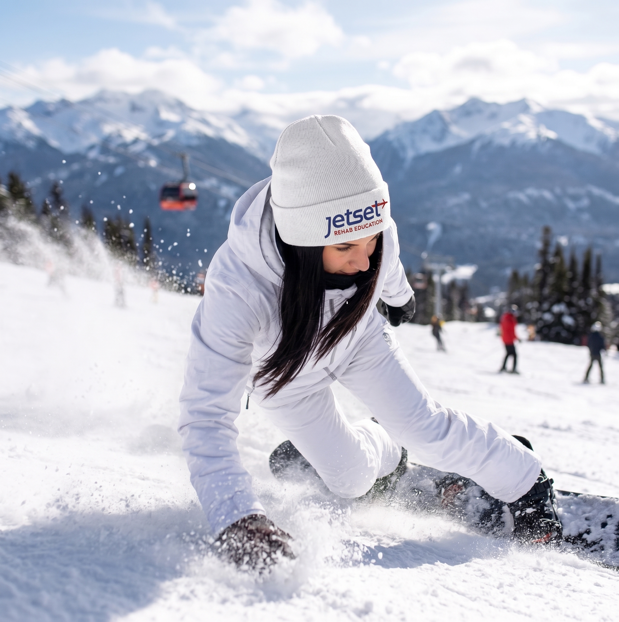 Sports medicine clinician wearing premium knit thermal beanie at an alpine destination cours