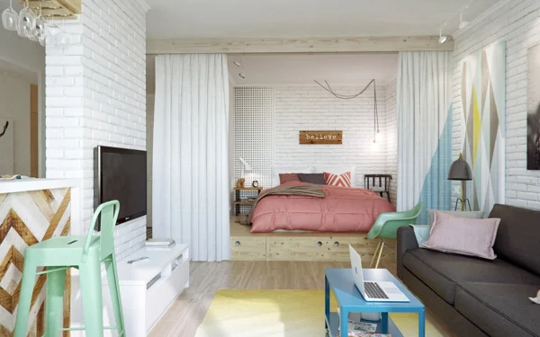 With good quality noise cancelling curtains the bedroom and the living room will be properly sonically divided.