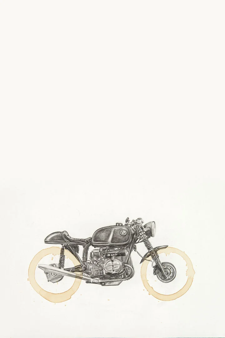 BMW R100 Coffee Ring Drawing (12x18 Print)