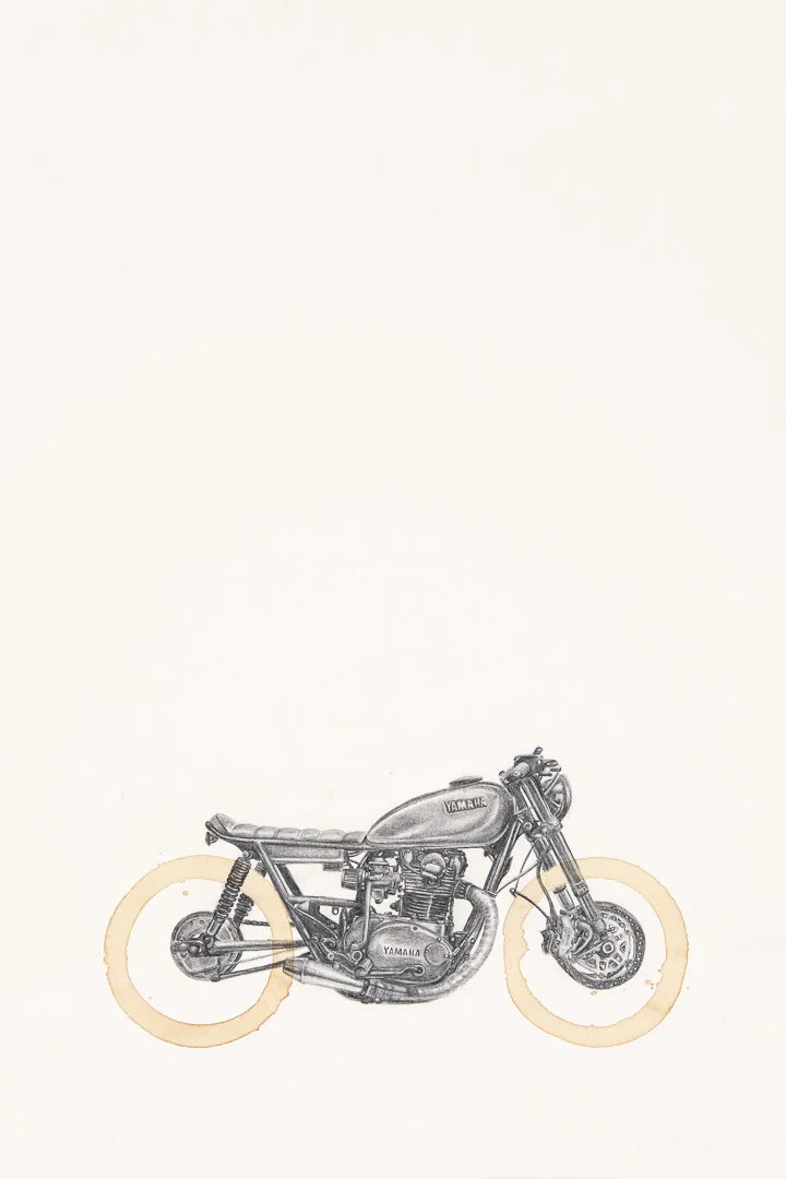 Yamaha XS650 Coffee Ring Drawing (12x18 Print)