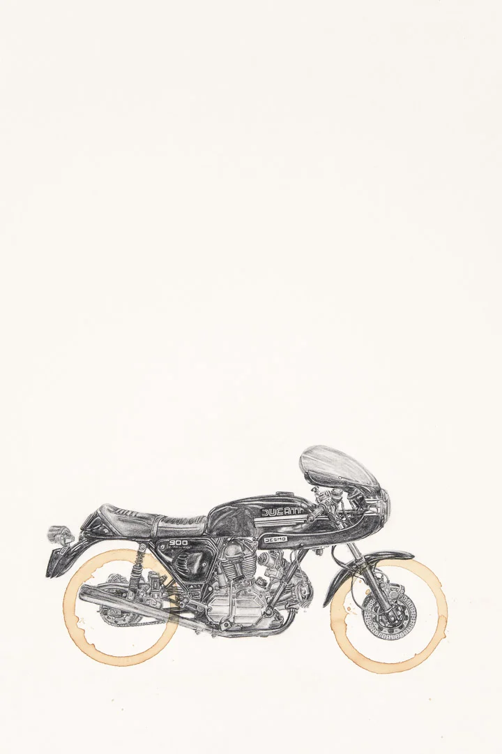 Ducati Coffee 900ss Ring Drawing (12x18 Print)