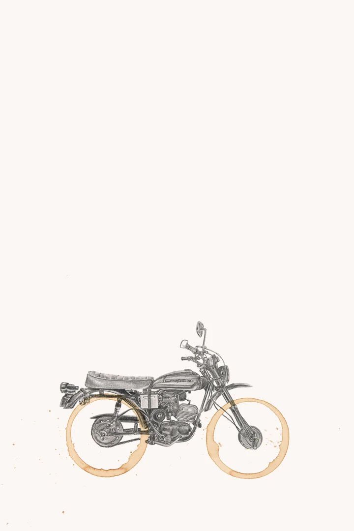 4130 Commuter Bicycle Coffee Ring Drawing (12x18 Print)
