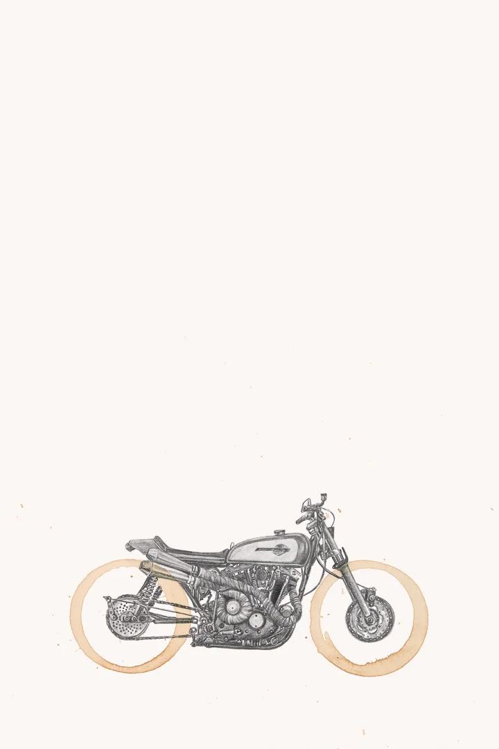 Harley XL100 Coffee Ring Drawing (12x18 Print)