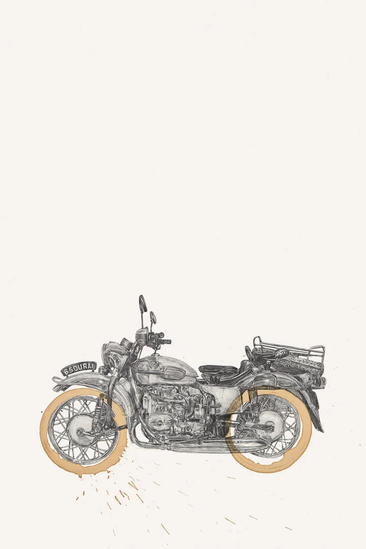 Ural Side View Coffee Ring Drawing (12x18 Print)