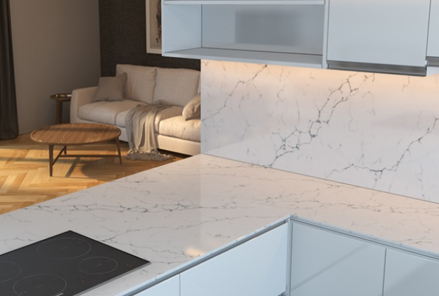 Venatino, Vicostone, Kitchen, Countertops, Stove