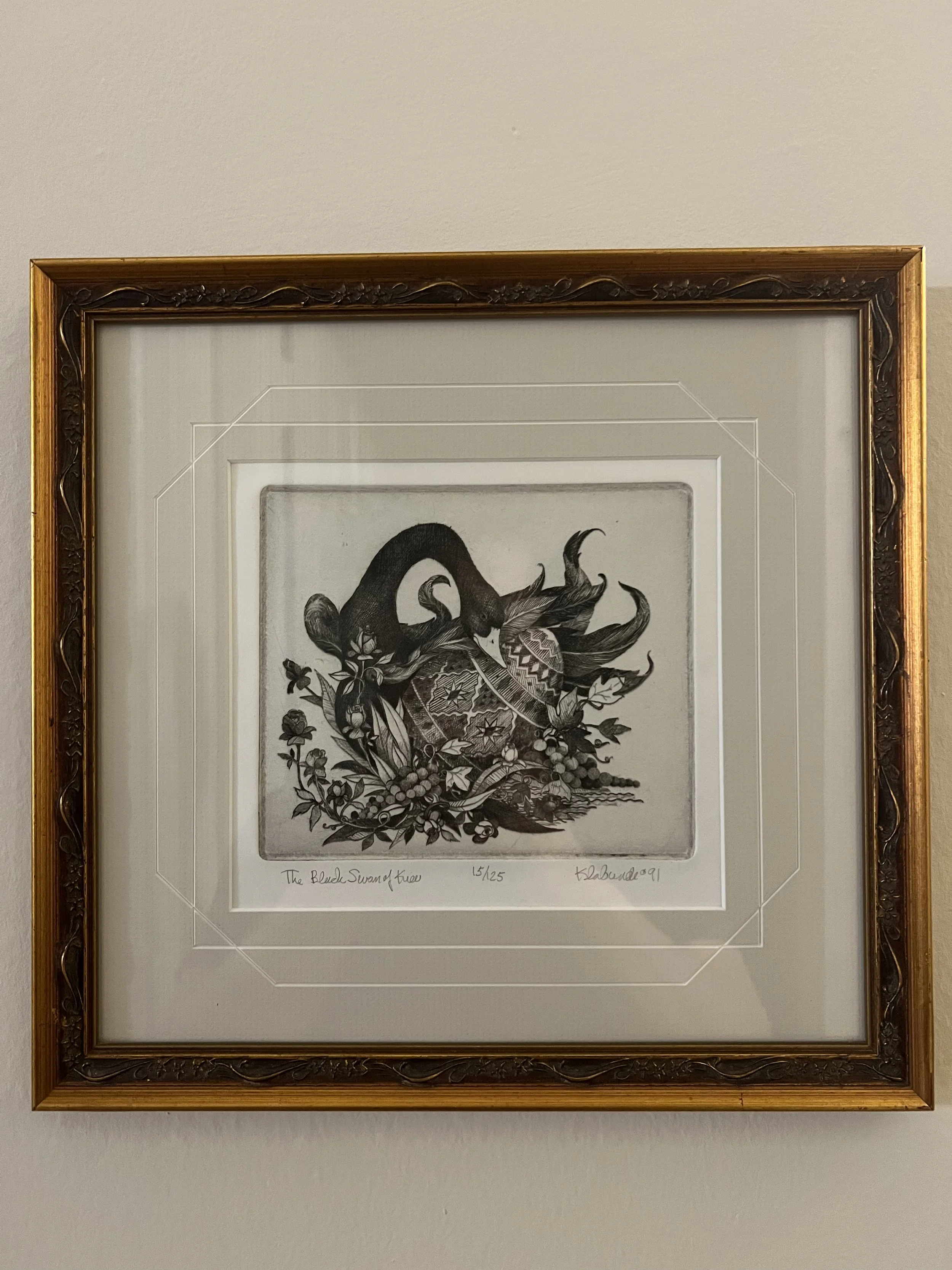   Charles Klabunde ,  The Black Swan of Kiev  (15/25), 1991. Etching, 6 x 6.5 in.   