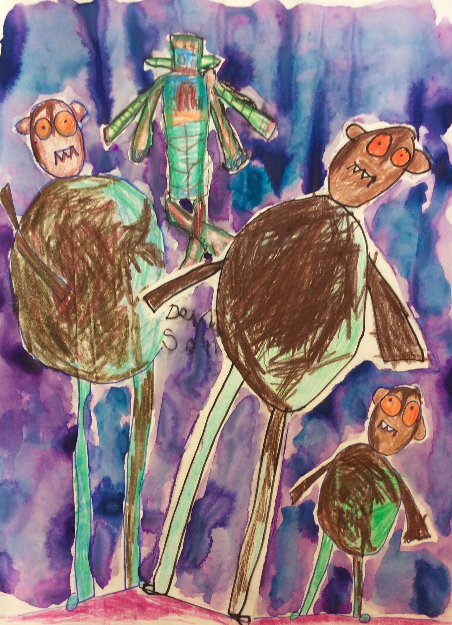 Duplicating Kindergarten Monster Drawing and collage with discarded student drawing