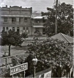 Sydney Junction Hotel and residence on the right Detail from Hamilton Railway Station, Hamilton, NSW, 12 April 1906 (Photograph by Ralph Snowball, part of the Norm Barney Photographic Collection courtesy of Cultural Collections, University of Newcas…